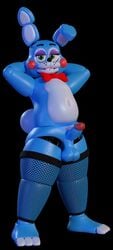 anthro belly_button blue_fur blue_penis blue_skin buckteeth bunny bunny_ears bunny_tail femboy five_nights_at_freddy's fnaf lewdporter male male_only posing purple_eyelids red_bowtie solo tights toy_bonnie_(fnaf)