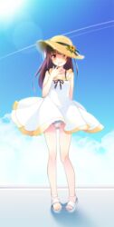 1boy bulge femboy girly male_focus male_only penis_in_panties shirogane_rio_(artist) solo summer_dress summer_hat tagme trap