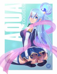 aqua_(konosuba) aqua_eyes aqua_hair ass boots female highres kono_subarashii_sekai_ni_shukufuku_wo! long_hair obakawaii thigh_boots thighhighs