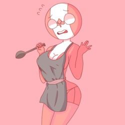 apron big_breasts breasts canada_(countryhumans) canadian_flag cooking countryhumans countryhumans_girl cute female jojofan_alsoch partners safe shy united_states_of_america_(countryhumans)