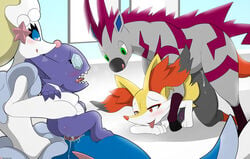 absurd_res anal anal_sex anthro anthro_on_feral anthro_penetrated braixen erection femboy feral feral_penetrating feral_penetrating_anthro fur genitals glans green_eyes hi_res larger_male male male/male male_penetrated male_penetrating male_penetrating_male male_primarina nintendo open_mouth penetration penis pokémon_(species) pokemon pokemon_(species) primarina sableye sex sharp_teeth size_difference smaller_male teeth tongue video_games winick-lim yellow_body yellow_fur zebstrika zoophilia