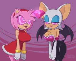 2girls alternate_breast_size amy_rose animated big_breasts bracelet breasts chaos_emerald cleavage female female_only gloves handwear hypnosis large_breasts mind_control open_mouth rouge_the_bat sonic_(series) tongue tongue_out zelamir