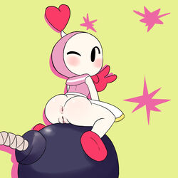 1girls anus ass black_eyes blinking bomb bomberman dat_ass dizzytizzy female female_only mob_face pink_bomber pussy rear_view super_bomberman_r tagme vagina