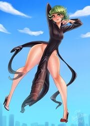 1futa big_balls futa_only futanari green_eyes green_hair heels high_heels huge_cock long_penis nenerhea no_panties one-punch_man revealing_clothes short_hair small_breasts small_but_hung solo solo_futa tatsumaki thick_thighs veiny_penis wide_hips