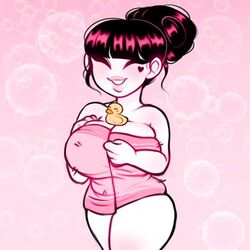 <3 1girls bangs beauty_mark big_ass big_breasts big_butt big_thighs bimbo blush blushing bottomless breasts bubble_background busty cinnabus cleavage closed_eyes duck eyes_closed female female_focus female_only gradient_background hair_bun hand_on_breast hand_on_own_breast happy heart_marking holding_breasts holding_towel large_breasts object_on_breast pink_hair rubber_duck simple_background smile smiling sona_(cinnabus) thick_thighs towel towel_only upper_body voluptuous wet_hair white_skin