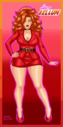 big_breasts business_suit business_woman cartoon_network hentai-ryukami_(fafnir_the_dragon) long_legs office office_lady pencil_skirt powerpuff_girls red_hair sara_bellum secretary skirt suit thick_thighs wide_hips