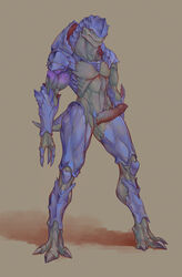 alien armpitcore420 blue_eyes erection genitals glowing glowing_tattoo hi_res krogan male male_only mass_effect nude penis solo standing tattoo video_games