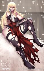 blindneko99 blonde kiss-shot_acerola-orion_heart-under-blade kizumonogatari monogatari_(series) oshino_shinobu ripped_clothing tagme vampire