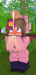 1boy 1girls 3d animated big_breasts big_penis blue_eyes brown_hair cum cute ejaculation fanart female horny_female humanoid illustration jenny_belle_(slipperyt) looking_up mine-imator minecraft nude outdoors slipperyt sperm stockings tagme