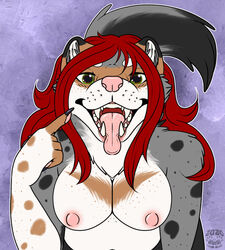 anthro arwen arwen. breasts domestic_ferret fangs female furry hi_res hybrid imminent_vore inviting khonorik mammal mouth_shot mustela mustelid musteline nipples open_mouth puffy_nipples solo teeth tongue vore