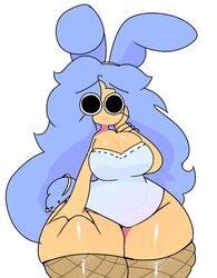 big_breasts blue_hair bunny_outfit chubby playboy_bunny rameny_(artist) thick_thighs