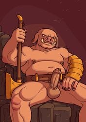 absurd_res armor axe balls belly belt colored_nails crossf demon domestic_pig ear_piercing foreskin genital_piercing genitals hell hi_res humanoid male male_only mammal melee_weapon minecraft moobs musclegut muscular muscular_humanoid muscular_male nails nipple_piercing nipples orc orc_male penis penis_piercing piercing piglin piglin_brute prince_albert_piercing sitting slightly_chubby solo suid suina sus_(pig) tusks video_games weapon wild_boar wrist_guard