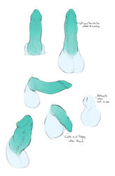 balls blue_skin character_sheet commentary disembodied_penis dragon_cock english_commentary erection flaccid green_skin highres large_penis male_only multiple_views original penis reference_image reference_sheet seraziel tagme testicles two-tone_skin white_background