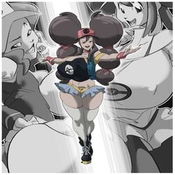 big_breasts blue_eyes brown_hair female female_only fusion hilda_(pokemon) human long_hair nintendo nipples nipples_visible_through_clothing pokemon pokemon_bw pokemon_bw2 rosa_(pokemon) rosilda slb solo solo_female solo_focus thighhighs