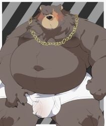 0119_muu 2022 anthro belly ben_(zenless_zone_zero) ben_bigger big_belly black_nose blush bulge clothing hi_res humanoid_hands kemono male male_only mammal moobs navel nipples overweight overweight_male smoking solo underwear ursid zenless_zone_zero