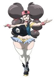 big_breasts blue_eyes brown_hair female female_only fusion hilda_(pokemon) human long_hair nintendo nipples nipples_visible_through_clothing pokemon pokemon_bw pokemon_bw2 rosa_(pokemon) rosilda slb solo solo_female solo_focus thighhighs