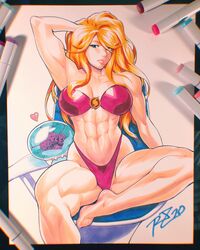 1girls abs big_breasts bikini breasts cleavage copic copic_markers female female_only large_breasts metroid metroid_(creature) muscles muscular muscular_female negarobo nintendo photo_(medium) robaato samus_aran traditional_media_(artwork)