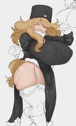 blonde_hair huge_ass huge_breasts long_hair looking_at_viewer monkeywithaafro nipple_bulge nipples_visible_through_clothing smile smiling tagme thick_thighs