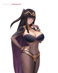 big_breasts black_hair blunt_bangs bodystocking bridal_gauntlets dakkalot female female_only fire_emblem fire_emblem_awakening long_hair nintendo purple_eyes solo solo_female solo_focus tharja_(fire_emblem) thick_thighs