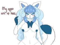 4:3 anthro breasts cold eeveelution female glaceon headdress horn hourglass_(disambiguation) ice lunarstells nintendo pokémon_(species) pokemon solo video_games