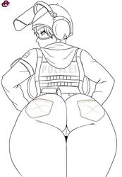 1girls ass big_ass cameltoe ed_product female_only hands_on_hips helmet iq_(rainbow_six) jeans looking_back military monochrome pants rainbow_six rainbow_six_siege skin_tight tagme thick_thighs tight_jeans tight_pants tom_clancy