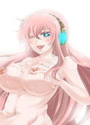 breasts hairband huge_breasts kisarashii long_hair megurine_luka megurine_luka nipples no_bra pink_hair vocaloid wind