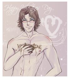 chocolate front_view glasses human male male_only metal_gear nipples nude otacon smile solo tagme valentine's_day