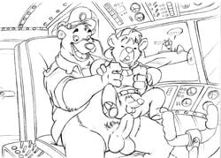 2boys age_difference airplane anal anthro balls baloo bear disney erection fur furry furry_only furryrevolution gay kit_cloudkicker male male_only mammal monochrome multiple_males penis talespin testicles yaoi