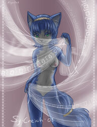 2008 accessory anthro bedroom_eyes blue_body blue_fur blue_hair breasts canid canine closed_mouth color covering covering_self digital_media_(artwork) eyeshadow female female_only fox front_view fur furry furry_breasts furry_ears furry_tail genitals green_eyes hair hair_accessory hairband half-closed_eyes hi_res jewelry krystal looking_at_viewer mammal narrowed_eyes nintendo nipples nude open_eyes pointy_ears portrait pussy seductive short_hair signature solo standing star_fox sy-creich sy_creich tail tail_jewelry tail_ring three-quarter_portrait translucent transparent_fabric video_games vulva white_body white_fur