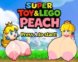 breasts_out fake_game gigantic_breasts huge_breasts lego lego_peach mario_(series) mini_peach nintendo princess_peach topless