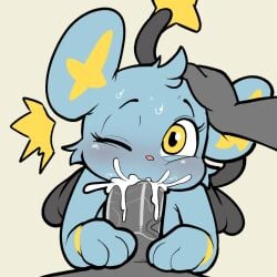 black_body blue_body blue_fur bodily_fluids cum cum_in_mouth cum_inside duo erection eyelashes feral fur generation_4_pokemon genital_fluids genitals hi_res human itsunknownanon looking_at_viewer luxray male mammal multicolored_body multicolored_fur nintendo one_eye_closed oral oral_penetration paws penetration penile penile_penetration penis pokemon pokemon_(species) pupils quadruped sex shinx yellow_body