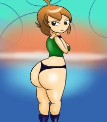 1girls ass black_panties black_thong boots boots_only butlova butt female female_only female_solo footwear footwear_only green_topwear mighty_switch_force panties panties_only patricia_wagon short_hair solo solo_female solo_only thong topwear topwear_only