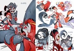 andrealphus_(helluva_boss) blitzo_(helluva_boss) blowjob cloaca eating_pussy foursome helluva_boss male male_only minkinkas owl parrot peacock rimjob stolas_(helluva_boss) vassago_(helluva_boss)