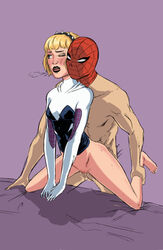 1boy 1boy1girl 1girls from_behind gwen_stacy hairband lad manly marvel marvel_comics mask_on_head pants_removed peter_parker saibutts_(artist) sex spider-gwen spider-man spider-man_(series) straight straight_hair tough_guy unseen_male_face vaginal_penetration woman