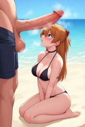 ai_generated asuka_langley_sohryu beach big_penis bikini black_bikini looking_at_penis musk musk_clouds musky_cock nervous outdoors outside penis penis_awe tagme