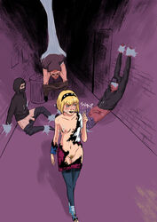 1girls cum_on_body exposed_breasts female femdom gwen_stacy hairband human human_only light-skinned_female light-skinned_male male marvel marvel_comics masked_male multiple_boys pubic_hair restrained reverse_rape ripped_clothing role_reversal saibutts_(artist) small_breasts spider-gwen spider-man_(series) straight thug torn_clothes web_bondage webbed_feet webbed_hands