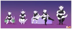 absurd_res anthro barefoot big_breasts blush bodily_fluids bottomwear breast_expansion breast_grab breast_growth breasts bulge busty_boy_(lore) clothed clothing crop_top cum cum_in_clothing digitigrade dragon erection erection_under_clothing expansion feet fur furred_dragon furred_scalie gender_transformation genital_expansion genital_fluids genitals growth hand_on_breast hi_res hip_expansion horm huge_breasts intersex latex latex_clothing latex_legwear latex_stockings legwear looking_pleasured male meganemausu midriff mti_transformation mythological_creature mythological_scalie mythology penis scalie shirt shopping_bag shorts sitting smile solo stockings surprise topwear transformation wide_hips