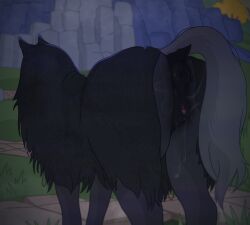 absurd_res animal_genitalia bodily_fluids cloak clothing digital_media_(artwork) elden_ring equid equine female feral fromsoftware genital_fluids genitals hi_res horse mammal night's_cavalry parabellumpony solo tail vaginal_fluids whyvern