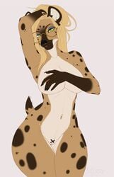 2020 5_fingers anthro black_nose eyebrows eyelashes female fingers furry green_eyes hi_res hyaenid looking_at_viewer mammal missy_(artist) simple_background smile solo spotted_hyena