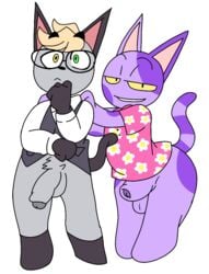 2boys aipeco18 animal_crossing balls bob_(animal_crossing) furry gay glasses male male_only nintendo penis raymond_(animal_crossing) smile smug_face thick_thighs thighs thinking year_request