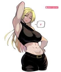 1girls abdominal abdominal_muscles abs abs_focus armpit armpit_showing armpits big_breasts big_female black_pants black_topwear blonde-haired_female blonde_female blonde_hair bread_and_butter breasts breasts_together buff_female busty dominant_female female female_abs female_only femdom hand_on_hip hip hips juicy_lips jujutsu_kaisen kissable_lips legs_together long_hair mommy mommy_dom muscle_fetish muscle_focus muscle_mommy muscles muscular muscular_abdomen muscular_female nice_tits no_visible_genitalia pale-skinned_female pale_skin plump_breasts pose posing_for_the_viewer seductive_eyes seductive_look sexy sexy_pose showing_off showing_off_muscles sideboob slim_waist small_waist solo_female strong_female tall_female taller_female thighs tiny_waist underboob waist white_background white_body white_female white_skin yuki_tsukumo