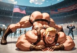 ai_generated american_flag americas_ass ass ass_focus ass_up bara big_ass big_biceps big_butt big_pecs blonde_hair boots bubble_ass bubble_butt butt_focus captain_america gloves harness hunk jack-o_pose jockstrap male male_focus male_only man_boobs marvel marvel_cinematic_universe marvel_comics masculine muscles muscular_arms muscular_legs muscular_male muscular_thighs patriotic_clothing revealing_clothes steve_rogers superhero yaoi