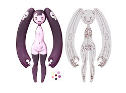 absurd_res anatomy anthro bone female genitals hi_res humanoid lehman8 nipples purple_body purple_skin pussy red_eyes sharp_teeth skeleton skullarm solo teeth x-ray