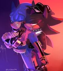 absurd_res anthro bodily_fluids bondage choker clothing cum darkblue drooling duo gay genital_fluids handcuffs handwear hi_res jewelry male male/male necklace saliva shackles shadow_the_hedgehog sonadow sonic_(series) sonic_the_hedgehog sonic_the_hedgehog_(series)