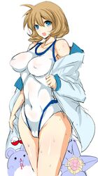 1girls big_breasts blue_eyes breasts female human kasumi_(pokemon) large_breasts marill misty_(pokemon_hgss) nipples nlshlyukl orange_hair pokemon pokemon_(species) pokemon_gsc pokemon_hgss pussy rihito_akane starmie swimsuit thighs vagina