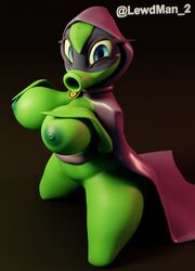 3d 3d_(artwork) big_breasts blue_eyes breasts cape female female_only green_shadow_(pvz) green_skin lewdman2 mask nipples peashooter_(pvz) plant plantie plants_vs_zombies plants_vs_zombies:_heroes thick_thighs