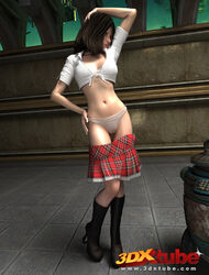 3d 3dx 3dx_tube black_hair panties petite posing school_uniform schoolgirl sci-fi skinny skirt skirt_down solo_female thin_waist uniform