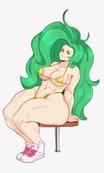 1girls :3 abs absurd_res alternate_costume areola areolae ass bare_shoulders big_ass big_breasts big_hair bikini boa_sandersonia breasts chair cleavage clothing collarbone curvy eyelashes female female_focus female_only full_body g-string gigantic_ass golden_bikini green_eyes green_hair hand_behind_back hips huge_ass huge_breasts human kuja_tribe large_ass large_breasts lips long_hair looking_to_the_side micro_bikini muscular_female naughty_face navel one_piece revealing_clothes seductive seductive_smile shoes sideboob simple_background sitting skimpy slit_pupils smile snake_girl sneakers solo solo_female sunnysundown thick_thighs thighs thong underboob very_long_hair voluptuous white_background wide_hips