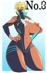 alternate_costume big_areola big_breasts bleach blonde_hair blonde_pubic_hair cameltoe clothed clothing dark-skinned_female dark_skin mask parallax05 swimsuit tagme thick_thighs tia_harribel