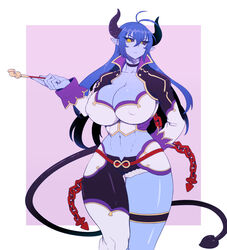 asmodeus_(shinrabanshou) blue_skin breasts clothing demon demon_girl kiseru large_breasts parallax05 pipe shinrabanshou tagme tail